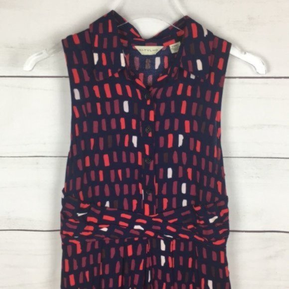 Anthro Tylho Shirtdress Full Skirt Pockets Navy XS - Picture 6 of 11